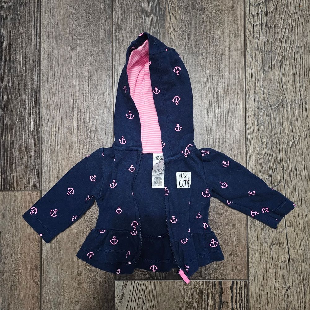 Carter's Navy Hoodie with Pink Anchors